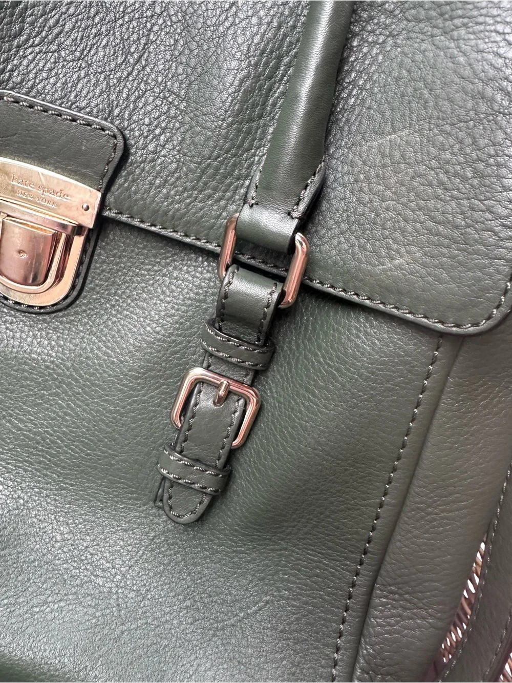 kate spade Olive Green Leather Satchel with Gold-Tone Hardware